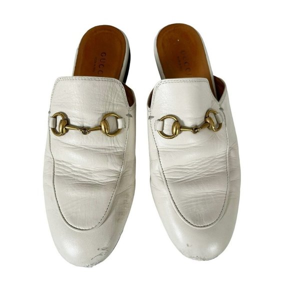 Gucci White Leather Loafers with Gold Hardware - Picture 2 of 10
